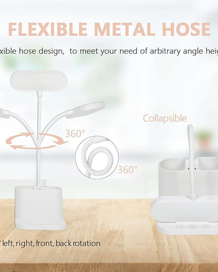 Study Lamp, Rechargeable LED Desk Lamp with Pen Holder, 8 Brightness Desk Lamp with USB Charging Port, Dimmable Reading Light Table Lamp for Kids - LeafyLoom