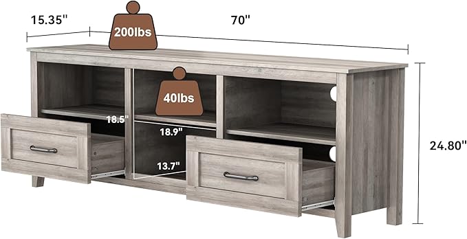 NicBex TV Stand for 60 Inch TV TV Console Table with 2 Drawers and 4 High-Capacity Storage Compartment,Entertainment Center with Storage for Living Room,Bedroom,70.08 Inch,Grey - LeafyLoom
