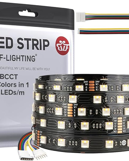 BTF-LIGHTING RGBCCT 5 Colors in 1 LED 5050SMD RGBWW RGB+Dimmable Tunable Color Temperature 2700K-6500K 16.4ft 60LEDs/m 300LEDs DC24V Multi-Colored Lights IP30 for Decoration(No Adapter or Controller) BTF-LIGHTING
