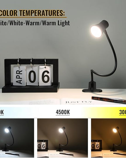 Clip Desk Lamp, USB Reading Light, Flexible Neck Led Clamp Light with 3 Color Temperature Options, 10 Dimmable Brightness Levels for Working, Studying (8W) - LeafyLoom
