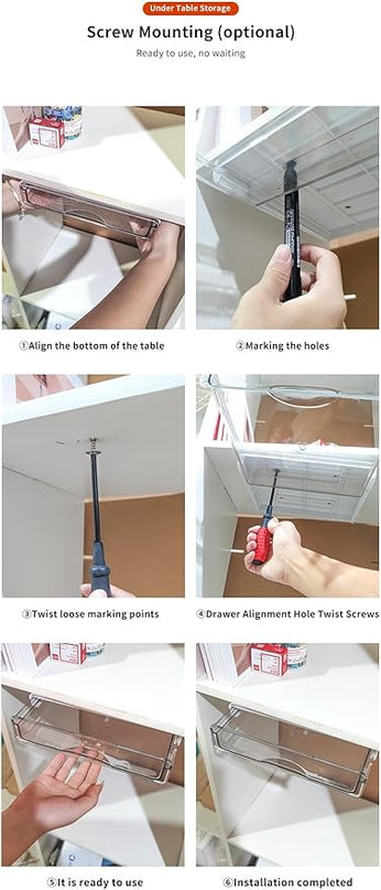 Under Desk Storage Drawer Kit, Clear Under Desk Storage Large and Narrow Drawers 3 PCS Combo for Home Bedroom Office Kitchen Organization - LeafyLoom