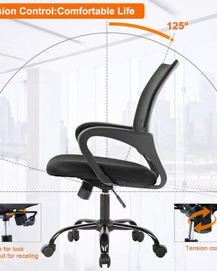 Direct Ergonomic Office Chair Home Desk Task Computer Gaming with Back Lumbar Support Armrest Swivel Modern Adjustable Rolling Executive Mesh for Women Men, Black - LeafyLoom