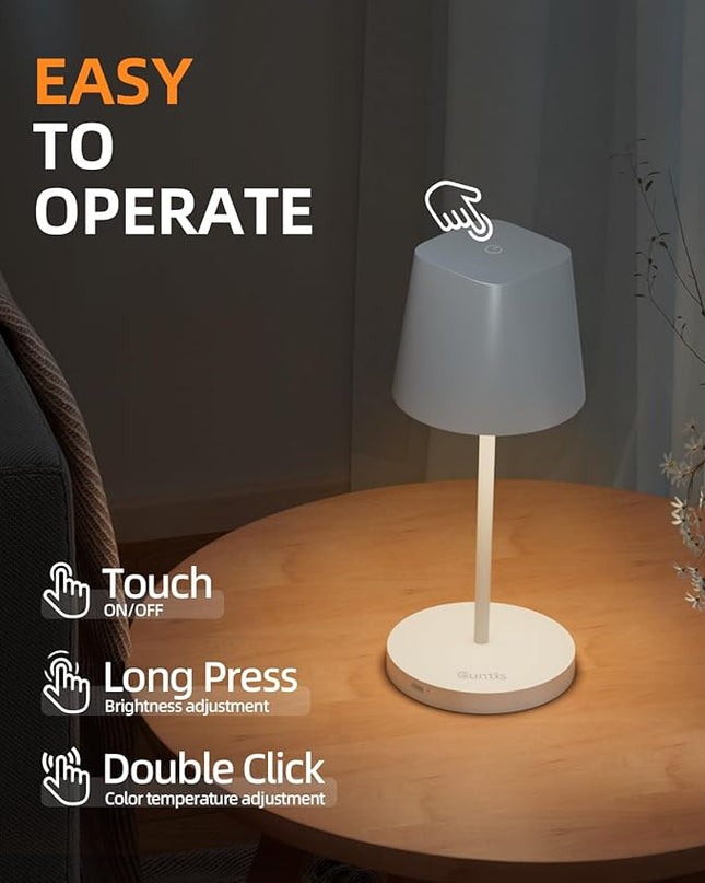 Quntis 2 Pack Cordless Rechargeable Table Lamp, Battery Powered LED Desk Lamp, Stepless brightness dimming, Touch Dimmable Table Lamp for Bedroom Restaurant Outdoor, White - LeafyLoom