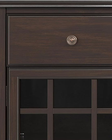 SIMPLIHOME Connaught Low Storage Cabinet, 60 inch, Chestnut Brown - LeafyLoom