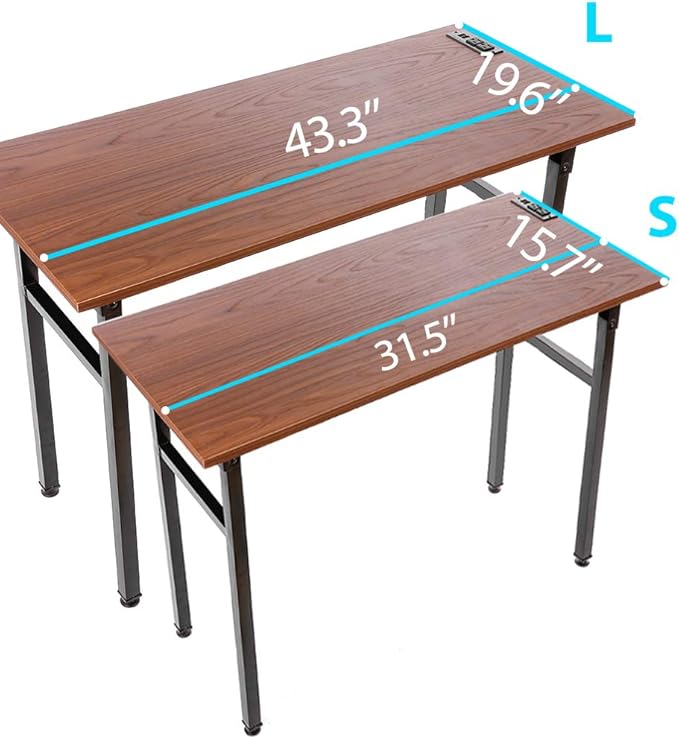 Frylr Small Folding Writing Desk with USB Ports & Power Plugs 31.5x15.7x29 Inch Small Office Computer Desks Portable for Home Office, Foldable Student Study Tables for Small Space, Walnut - LeafyLoom