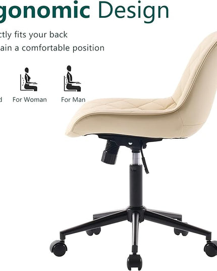 YOUNUOKE Comfortable Desk Chair, Home Office Chairs with Wheels, Armless Samll Comfy Vanity Chairs, PU Leather Computer Task Work Desk Chairs, Beige - LeafyLoom