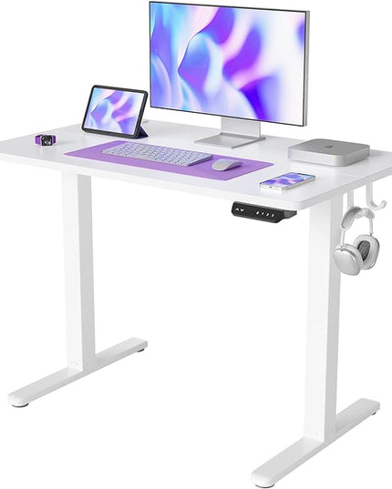FEZIBO Electric Standing Desk, 40 x 24 Inches Height Adjustable Stand up Desk, Sit Stand Home Office Desk, Computer Desk, White - LeafyLoom