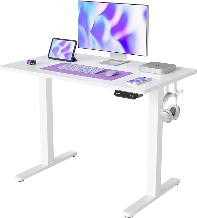 FEZIBO Electric Standing Desk, 40 x 24 Inches Height Adjustable Stand up Desk, Sit Stand Home Office Desk, Computer Desk, White - LeafyLoom