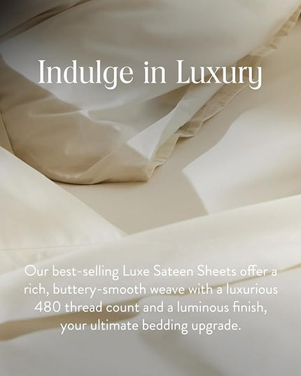 Brooklinen Luxury Sateen 4 Piece Queen Size Sheets Set in Cream - 100% Cotton Sateen Sheets - 1 Fitted Sheet, 1 Flat Sheet, 2 Pillowcases - Best Luxury Sheets Brooklinen