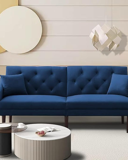Mid-Century Modern Living Room Furniture Sets Tufted Loveseat Sofa Adjusting Backrest Small Comfy Couch for Bedroom Apartment,Home Office, Sofá, Blue-3 - LeafyLoom