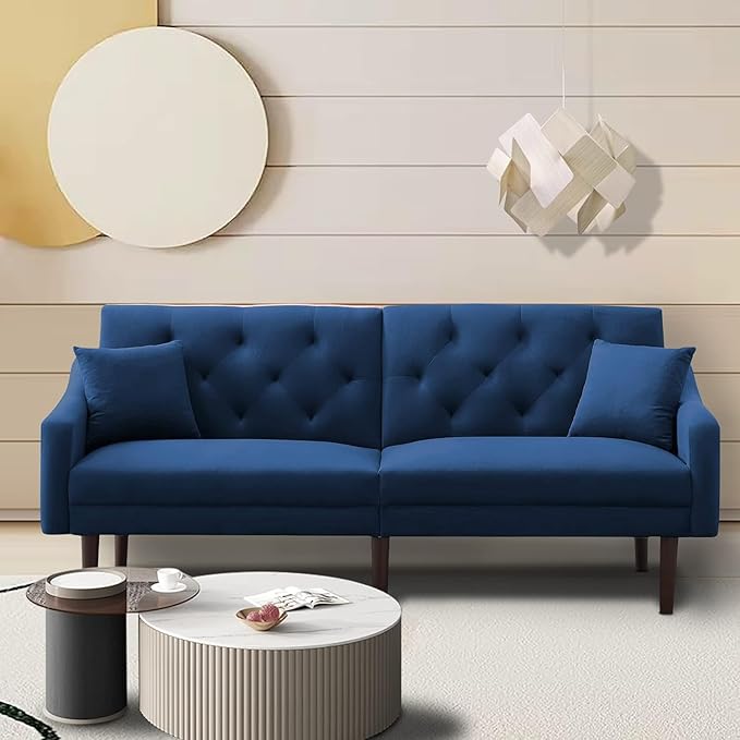 Mid-Century Modern Living Room Furniture Sets Tufted Loveseat Sofa Adjusting Backrest Small Comfy Couch for Bedroom Apartment,Home Office, Sofá, Blue-3 - LeafyLoom