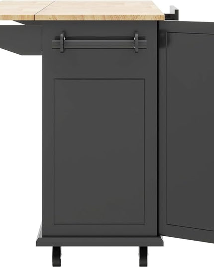 Kitchen Island with Drop Leaf,53.9" W Rolling Mobile Kitchen Cart W/Storage Rack,3 Tier Pull Out Cabinet Organizer,Spice-Rack&Towel-Rack,for Dining Room,Home Bar,Black - LeafyLoom