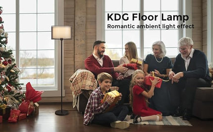 KDG Modern Floor Lamp for Living Room, Tall Standing Floor Lamp Corner Lighting, Fabric Lampshade LED Bulb Bright Pole Light, High Light for Bedroom, Reading, Office, Study Room, Warm Light(Black) - LeafyLoom