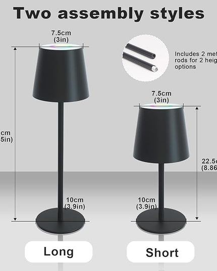 ORALUCE RGB Cordless Table Lamp Rechargeable, LED Battery Operated Desk Lamp with Type-C Charging Port, Multiple Colour Stepless Dimming Touch Lamp for Outdoor Party/Coffee Shop/Camping/Bars, 1 Pack - LeafyLoom