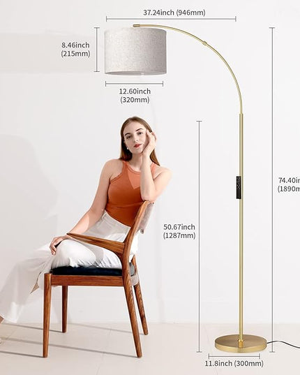 SUNMORY Arc Floor Lamp with Remote,Modern Floor Lamp with Stepless Dimmable Bulb,75″Height Tall Lamp for Living Room with Hanging Drum Shade and Weighted Base.Mid Century Standing Lamp for Bedroom. - LeafyLoom