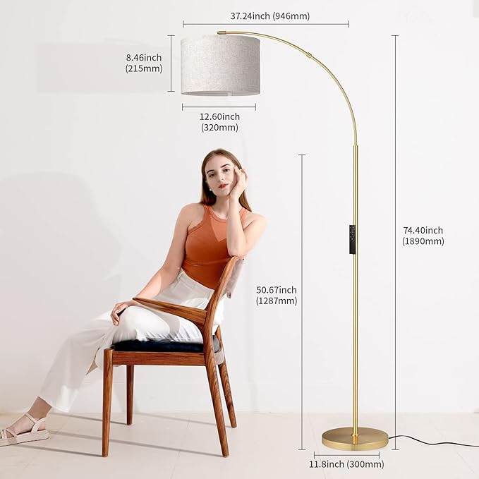 SUNMORY Arc Floor Lamp with Remote,Modern Floor Lamp with Stepless Dimmable Bulb,75″Height Tall Lamp for Living Room with Hanging Drum Shade and Weighted Base.Mid Century Standing Lamp for Bedroom. - LeafyLoom