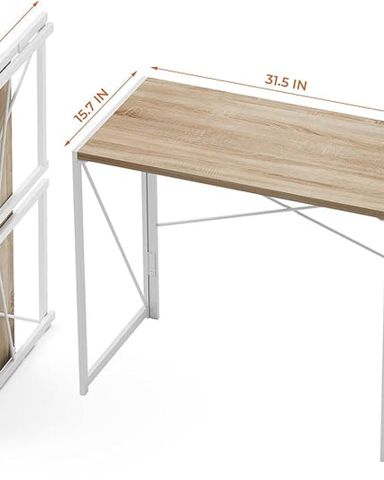 Coavas 31.5 inch Folding Desk No Assembly Required, Writing Computer Desk Space Saving Foldable Table Simple Home Office Desk, White Oak - LeafyLoom