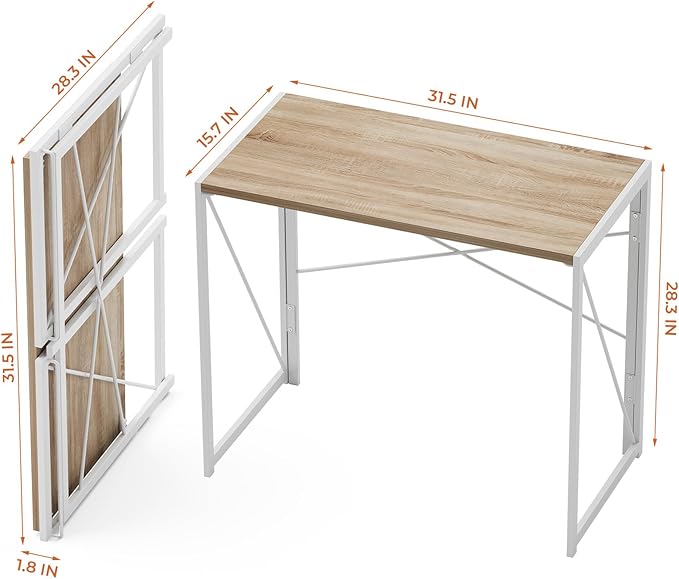Coavas 31.5 inch Folding Desk No Assembly Required, Writing Computer Desk Space Saving Foldable Table Simple Home Office Desk, White Oak - LeafyLoom