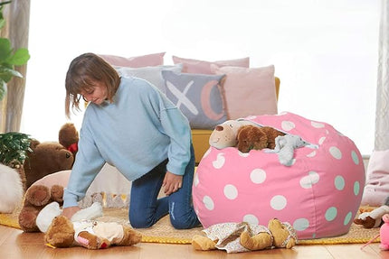 Aubliss Stuffed Animal Bean Bag Storage Chair (Light Pink Dot, Large (38'')) - LeafyLoom