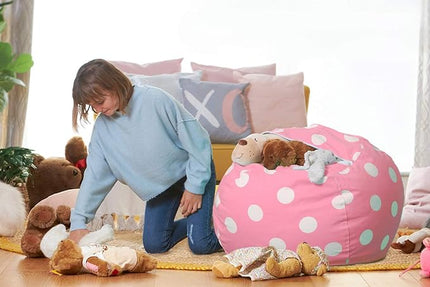Aubliss Stuffed Animal Bean Bag Storage Chair (Light Pink Dot, Medium (32'')) - LeafyLoom