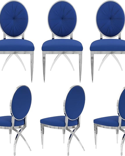 ACEDÉCOR Blue and Silver Dining Chairs, Mid-Century Modern Velvet Dining Chairs with Silver X Shaped Legs, for Kitchen, Dining Room, Living Room,Restaurant, Set of 6 - LeafyLoom
