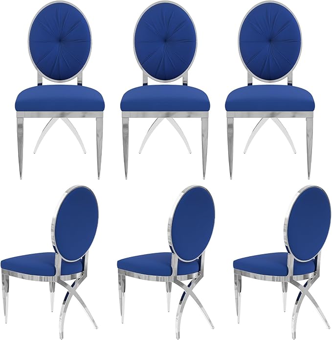 ACEDÉCOR Blue and Silver Dining Chairs, Mid-Century Modern Velvet Dining Chairs with Silver X Shaped Legs, for Kitchen, Dining Room, Living Room,Restaurant, Set of 6 - LeafyLoom