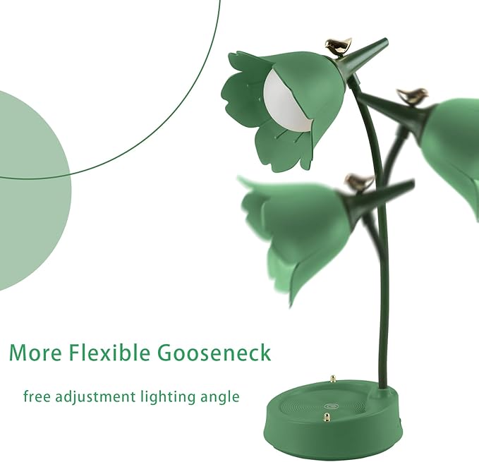 Himmel Flower Desk Lamp, Dimmable LED Kid Desk Lamp with 3 Colour Temperatures, Cordless Rechargeable Desk Lamp with Touch Sensor and Flexible Arm, USB Bedside Lamp for Reading, Learning - LeafyLoom