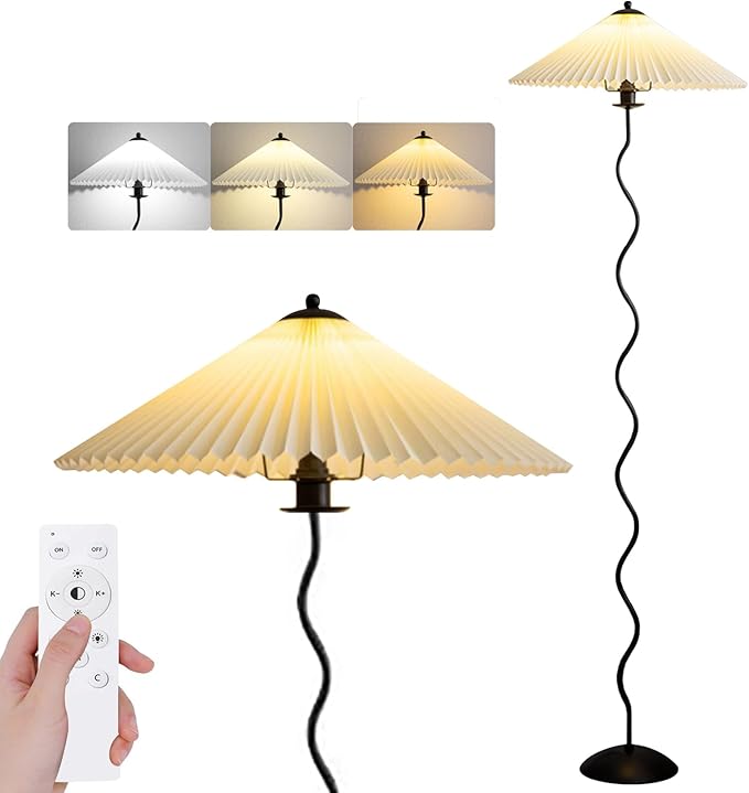 Pleated Floor Lamp, 3 Color Dimmable Floor Lamp, Retro Bedside Atmosphere Table Lamp for Bedroom, Living Room, Office ( Color : 4# , Size : Large ) - LeafyLoom