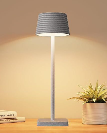 Rechargeable Cordless Table Lamp, Battery 5000mAh Metal Aluminum Housing USB LED Portable Powered Desk Lamp, 3 Levels Brightness Night Light for Restaurants Bars Outdoor (ferrous gray) - LeafyLoom