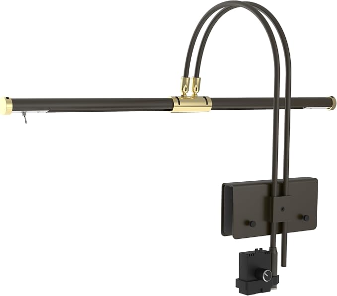 Cocoweb 22" LED Grand Piano Light in Mahogany Bronze with Brass Accents with Dimmer Clip - LeafyLoom