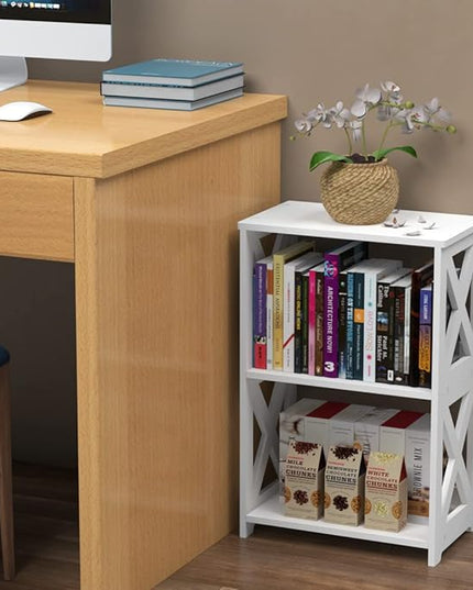 End Table & Side Table 3-Tier, 2 Shelf Small Bookcase, Bookshelf, Simple Nightstand, Bedside Table with for Bedroom, Bathroom, and Living Room Display Rack, White - LeafyLoom