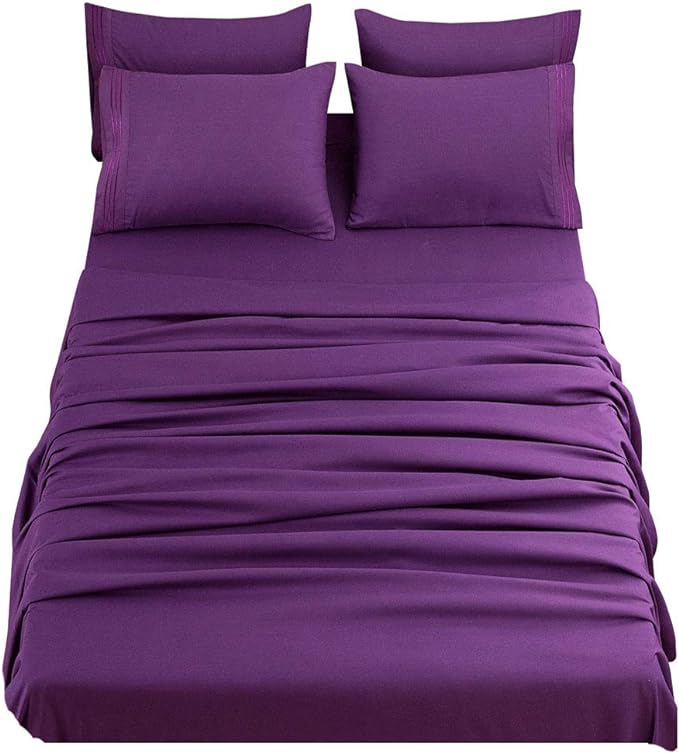 SONORO KATE Bed Sheet Set Super Soft Microfiber 1800 Thread Count Luxury Egyptian Sheets 18-Inch Deep Pocket，Wrinkle and Hypoallergenic-6 Piece (Purple, Twin XL-6 Piece) - LeafyLoom