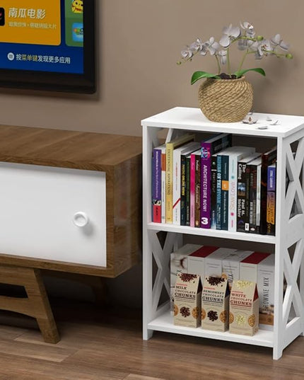 End Table & Side Table 3-Tier, 2 Shelf Small Bookcase, Bookshelf, Simple Nightstand, Bedside Table with for Bedroom, Bathroom, and Living Room Display Rack, White - LeafyLoom