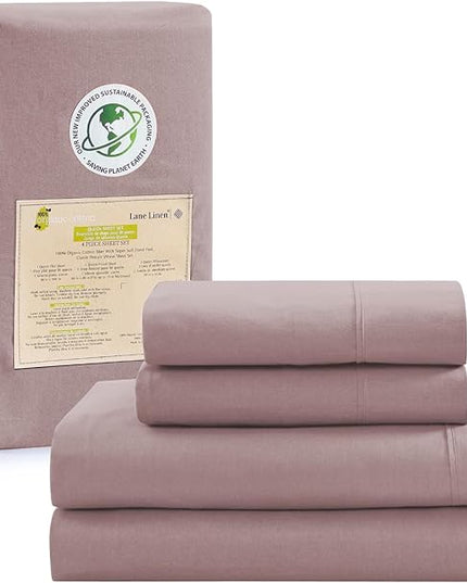 LANE LINEN RV Queen Size Sheets Set, 100% Organic Cotton Sheet Set, 4 Pc Short Queen Sheets, Percale Weave, Breathable Cooling Sheets, RV Queen Size Deep Pocket Sheet Sets, Oeko-Tex Sheets - Lilac - LeafyLoom