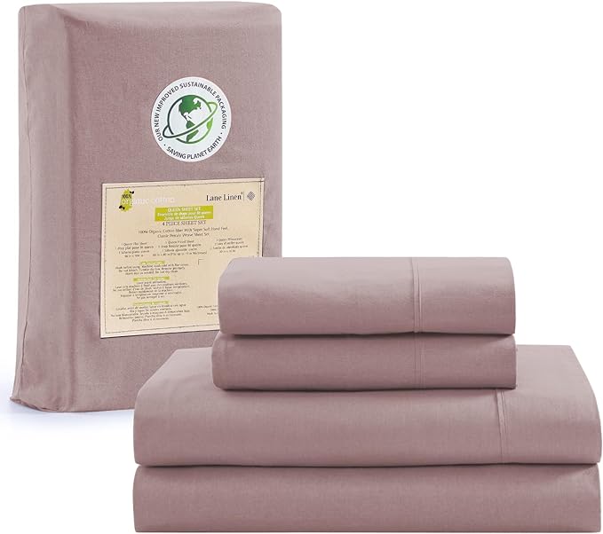 LANE LINEN RV Queen Size Sheets Set, 100% Organic Cotton Sheet Set, 4 Pc Short Queen Sheets, Percale Weave, Breathable Cooling Sheets, RV Queen Size Deep Pocket Sheet Sets, Oeko-Tex Sheets - Lilac - LeafyLoom