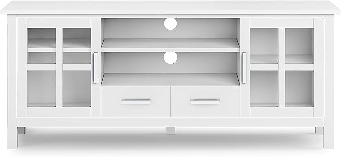 SIMPLIHOME Kitchener SOLID WOOD 60 Inch Wide Contemporary TV Media Stand in White for TVs up to 65 Inches, For the Living Room and Entertainment Center - LeafyLoom