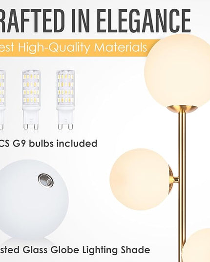 3 Globe Vintage Floor Lamp - 3 Color Options Moderm Floor Lamps for Living Room, Mid Century Standing lamp Home Decor for Bedrooms Office(Gold-Black, LED Bulbs Included) - LeafyLoom