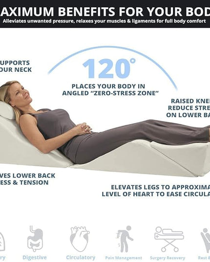 Contour BackMax Bed Wedge Lumbar Support System - Multi-Positional Back, Leg & Knee Elevation Pillows for Sleep & Recovery with Orthopedic Zero Gravity Weightless Comfort - Bonus Half Roll Neck Pillow - LeafyLoom
