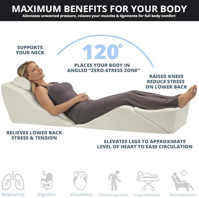Contour BackMax Bed Wedge Lumbar Support System - Multi-Positional Back, Leg & Knee Elevation Pillows for Sleep & Recovery with Orthopedic Zero Gravity Weightless Comfort - Bonus Half Roll Neck Pillow - LeafyLoom