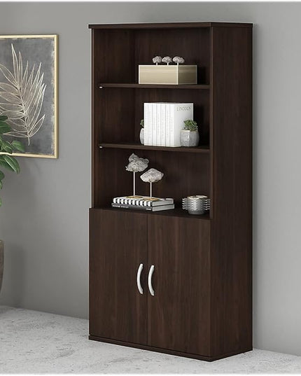 Bush Business Furniture Studio C Tall 5 Shelf Bookcase in Black Walnut - LeafyLoom
