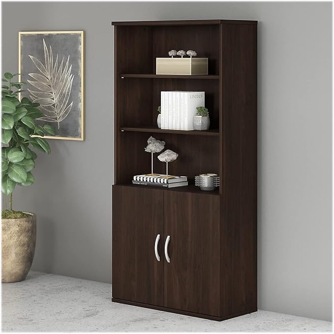 Bush Business Furniture Studio C Tall 5 Shelf Bookcase in Black Walnut - LeafyLoom