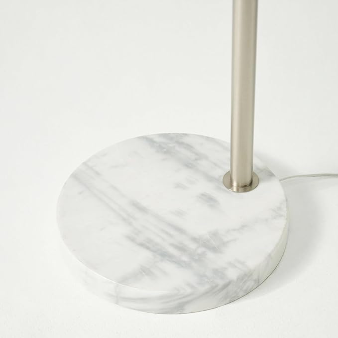 Brightech Mason Arc Floor Lamp - Modern Corner Standing Lamp with Unique Hanging Drum Lamp Shade for Living Room - Bright Overhead, Curved Hanging Light for Bedroom. Library, Den - Nickel - LeafyLoom