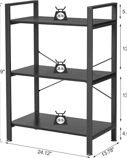 BEWISHOME 3 Tier Bookshelf, Modern Small Book Shelf for Small Spaces, Black Wooden Shelves for Bedroom Living Room and Home Office, 13.78" D x 24.12" W x 37.09" H, JCJ42B - LeafyLoom