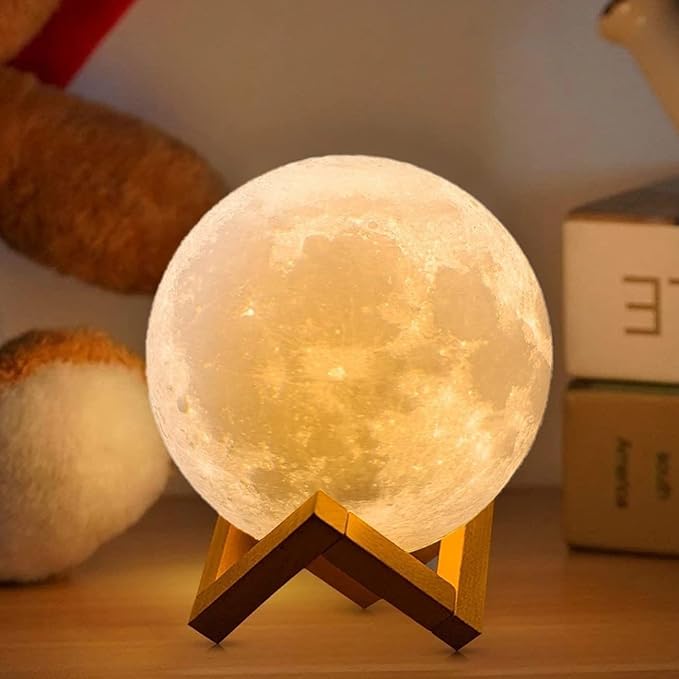 CPLA Moon Lamp for Adults Kids, Moon Night Light LED 3D Printing Moon Light with Stand & Remote/Touch Control and USB Rechargeable 7.1 inch (Large Size) - LeafyLoom