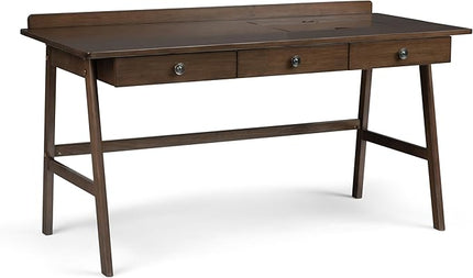 SIMPLIHOME Rylie SOLID WOOD 60 inch Wide Home Office Desk, Writing Table, Workstation, Study Table Furniture in Natural Aged Brown with 3 Drawers - LeafyLoom