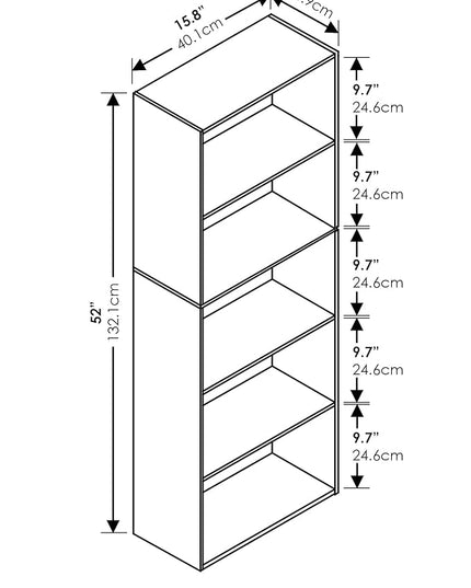 Furinno Luder Bookcase / Bookshelf / Storage Shelves, 5-Tier, French Oak - LeafyLoom