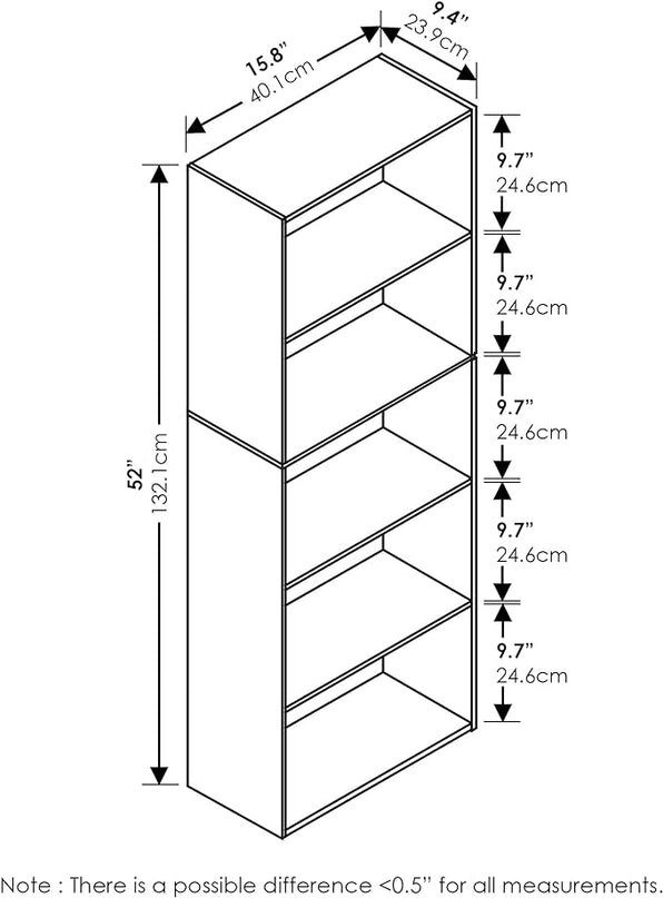 Furinno Luder Bookcase / Bookshelf / Storage Shelves, 5-Tier, French Oak - LeafyLoom