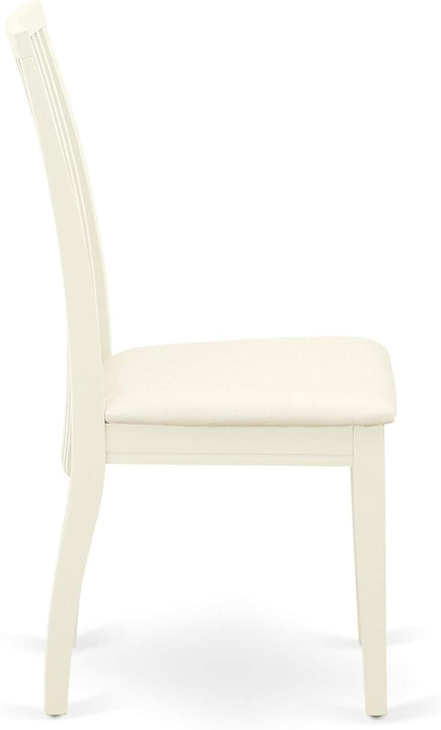 East West Furniture SHIP3-WHI-C 3 Piece Dinette Set for Small Spaces Contains a Round Dining Room Table with Pedestal and 2 Linen Fabric Kitchen Dining Chairs, 42x42 Inch, Linen White - LeafyLoom