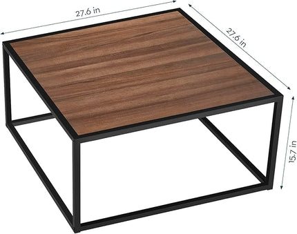 SAYGOER Farmhouse Coffee Table Rustic Wood Coffee Tables Mid Century Modern Coffe Tables for Small Spaces Simple Square Low Center Table for Living Room Home Office Boho Style, Walnut - LeafyLoom