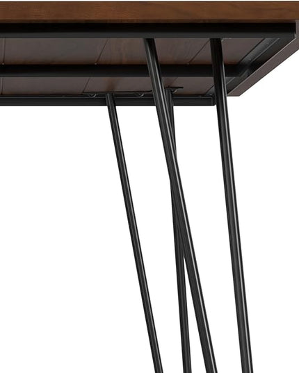 SIMPLIHOME Hunter Dining, Solid Wood Walnut Veneer Tabletop and Powder-Coated Iron Metal Legs in Black Industrial-Style Rectangular Kitchen Table for 4 to 6 People, 66 inches - LeafyLoom
